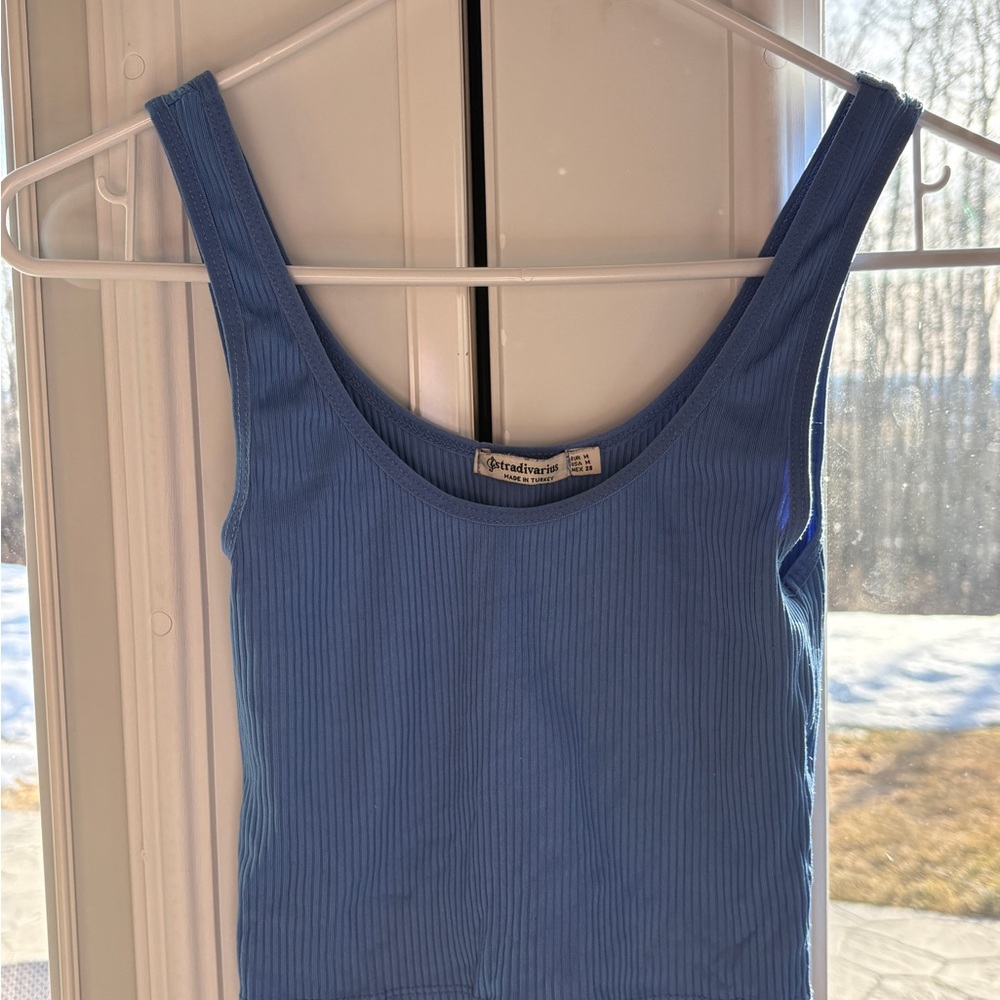 Stradivarius Blue Ribbed Tank Top